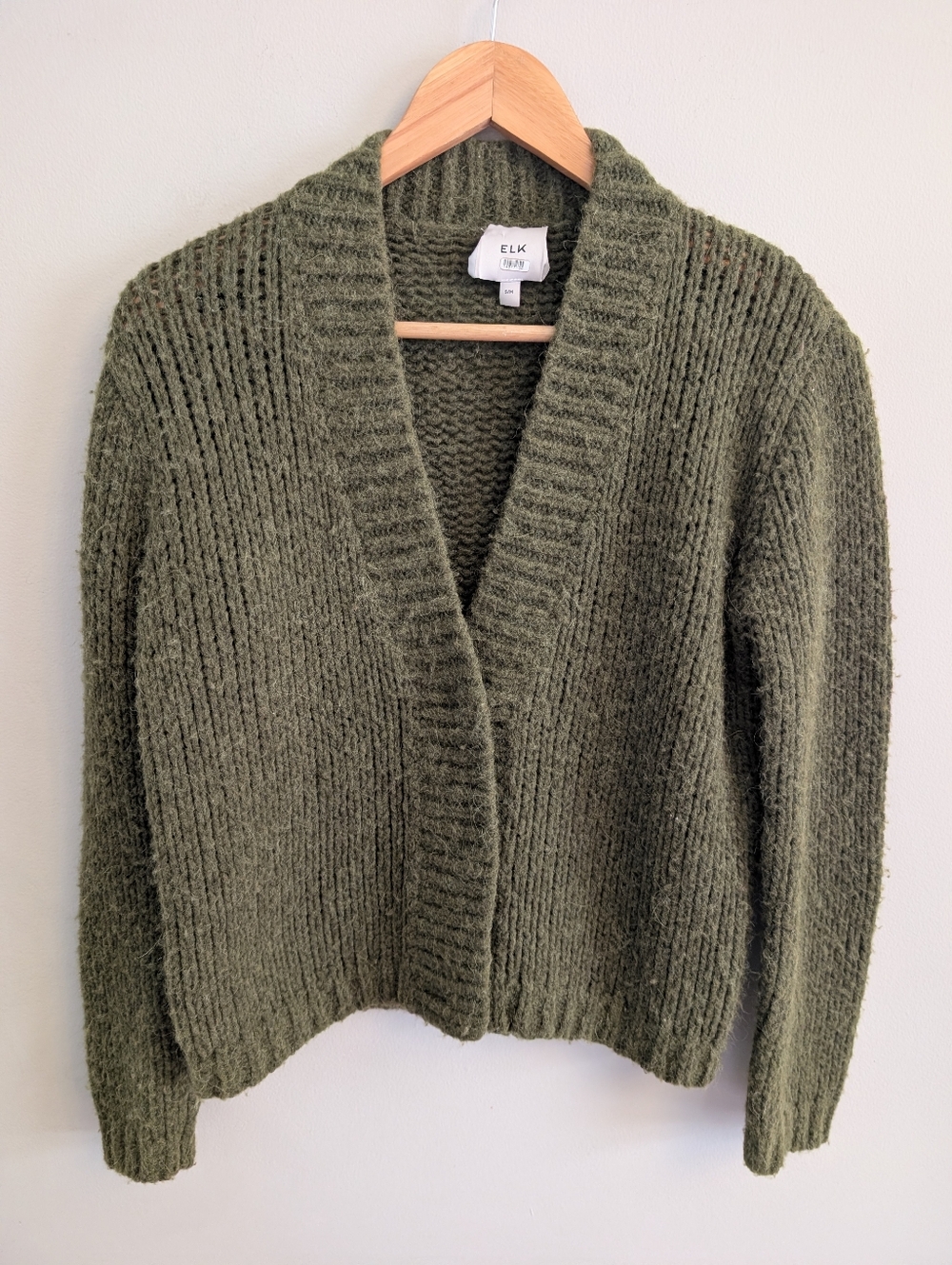 ELK Joren Green Alpaca Wool Cardigan Size S/M